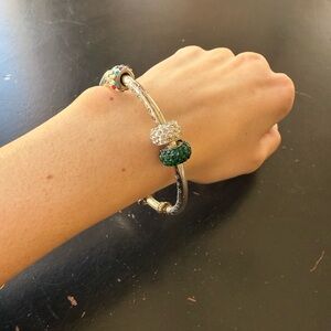 Elegant Silver and Green Charm Bracelet